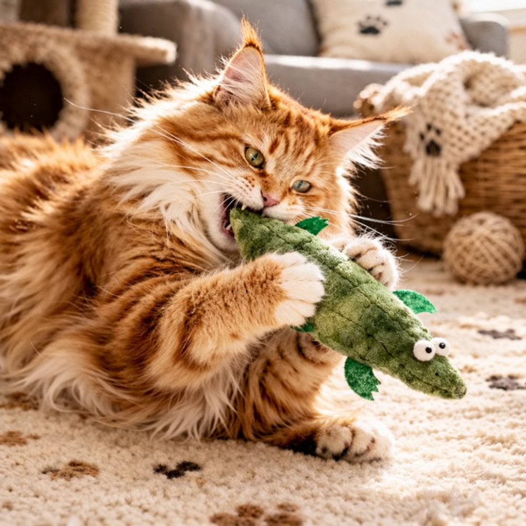 Plush Crocodile Cat Toy with Catnip & Silvervine β Crinkle Interactive Bite-Resistant Teething Toy for Kittens & Cats (20cm)