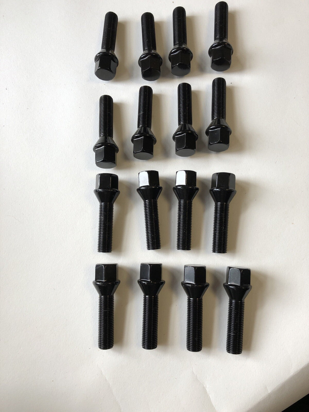 16 Black Extended Wheel Bolts 45mm Thread M14 x 1.5 Hex Head Tapered Cone