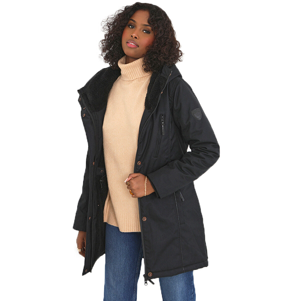 Womens Vicky Fishtail Placket Detailed Fur Lined Parka Long Coat