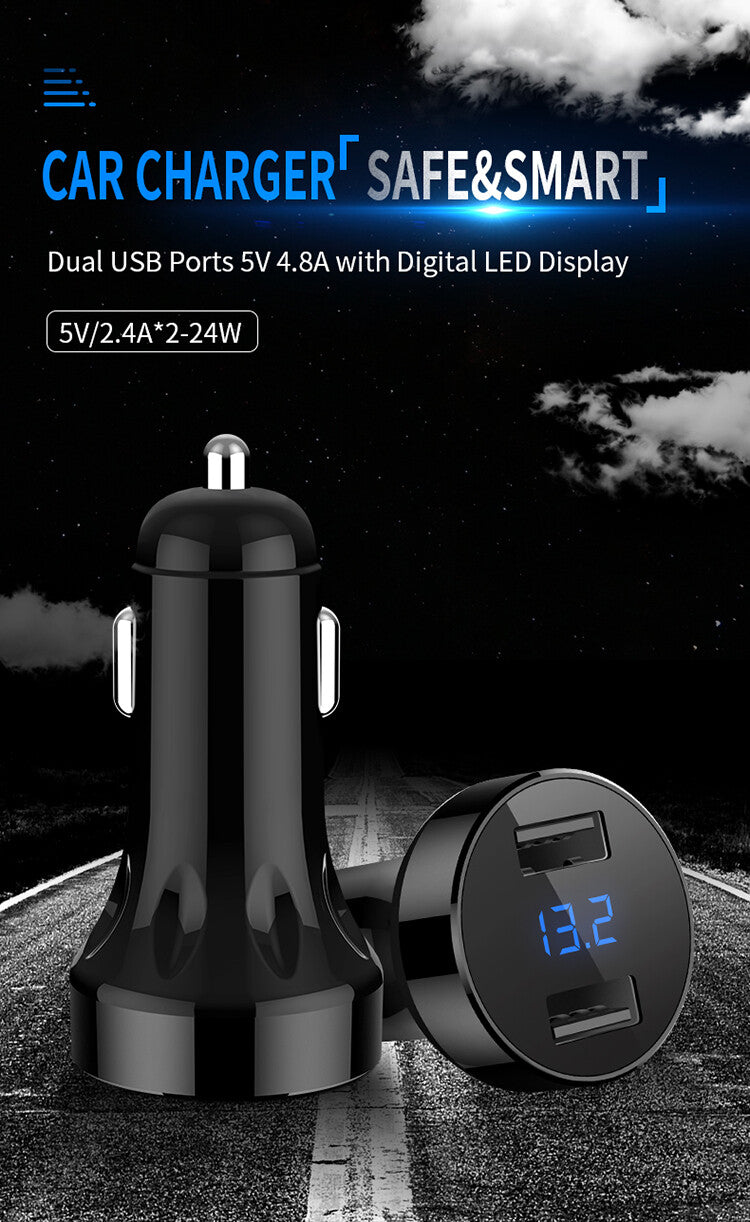 Car USB Twin Charging Point with LED Battery Voltage Display — Amber | PSR9Line