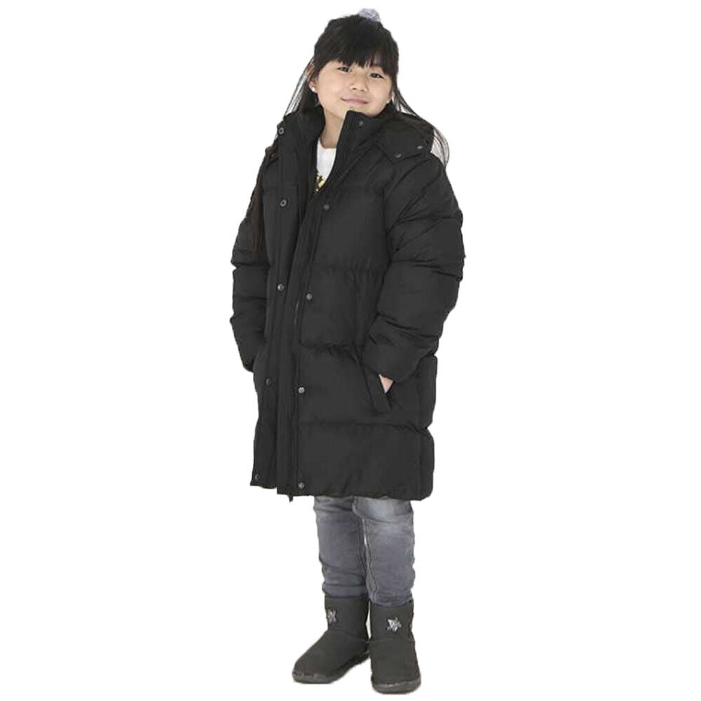 Kids Girls Bunny Padded Hooded Long Length School Jacket