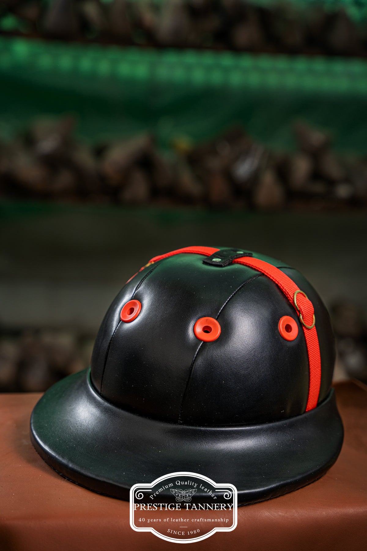 Black with Red Stripes Polo Helmet