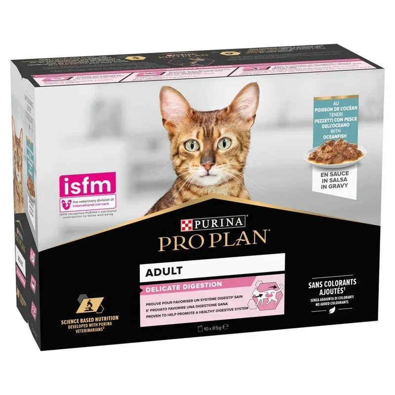 Pro Plan Adult 1+ Delicate Digestion with Ocean Fish Gravy Pouches 10 x 85g - Case of 4