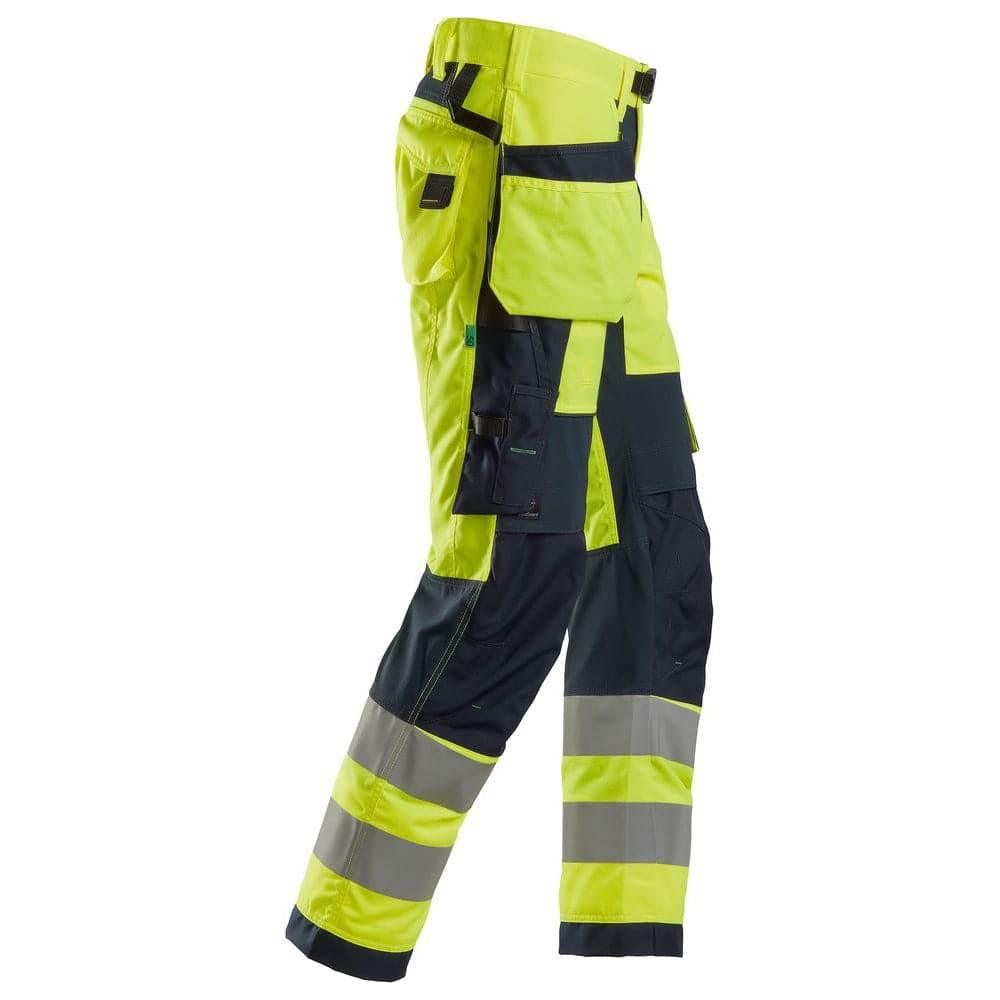 Snickers 6932 FlexiWork Hi-Vis Work Trousers Holster Pockets CL2 Yellow 36" Waist - 37" Leg - Snickers Size 252