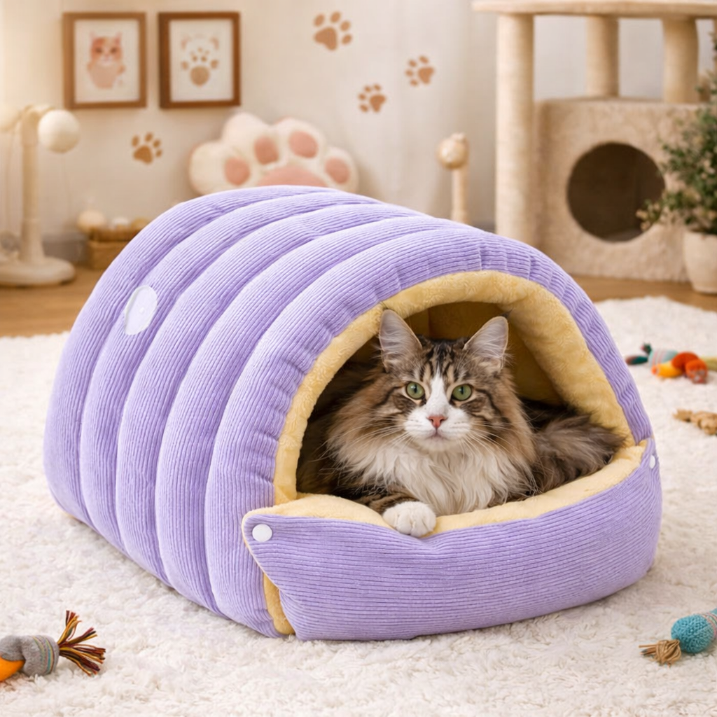 Warm Cat Cave Bed – Soft Plush Pet Sleeping House for Cats & Kittens