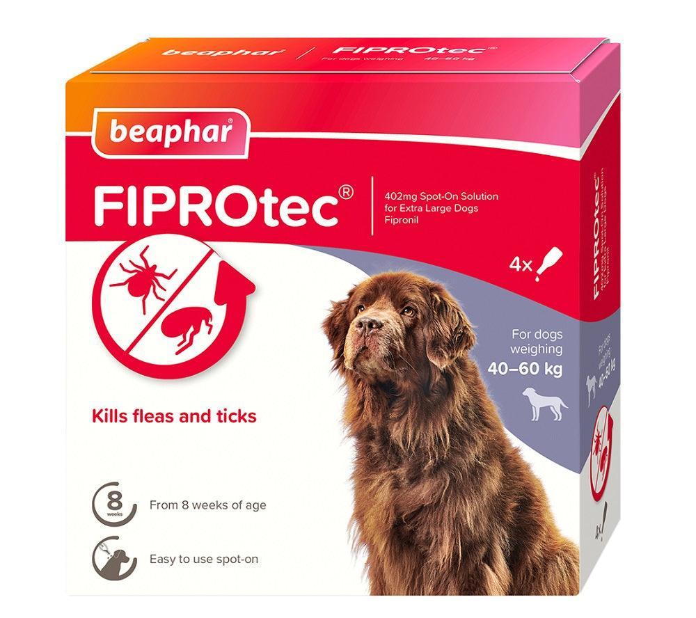 Beaphar FIPROtec Flea and Tick Spot On for Extra Large Dogs (40-60kg) 4 pipettes - Case of 6