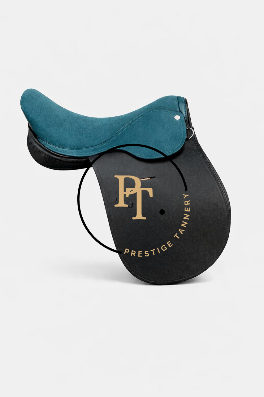 Prestige Tannery Professional Polo Saddle – Crystal Teal Seat & Black Flaps
