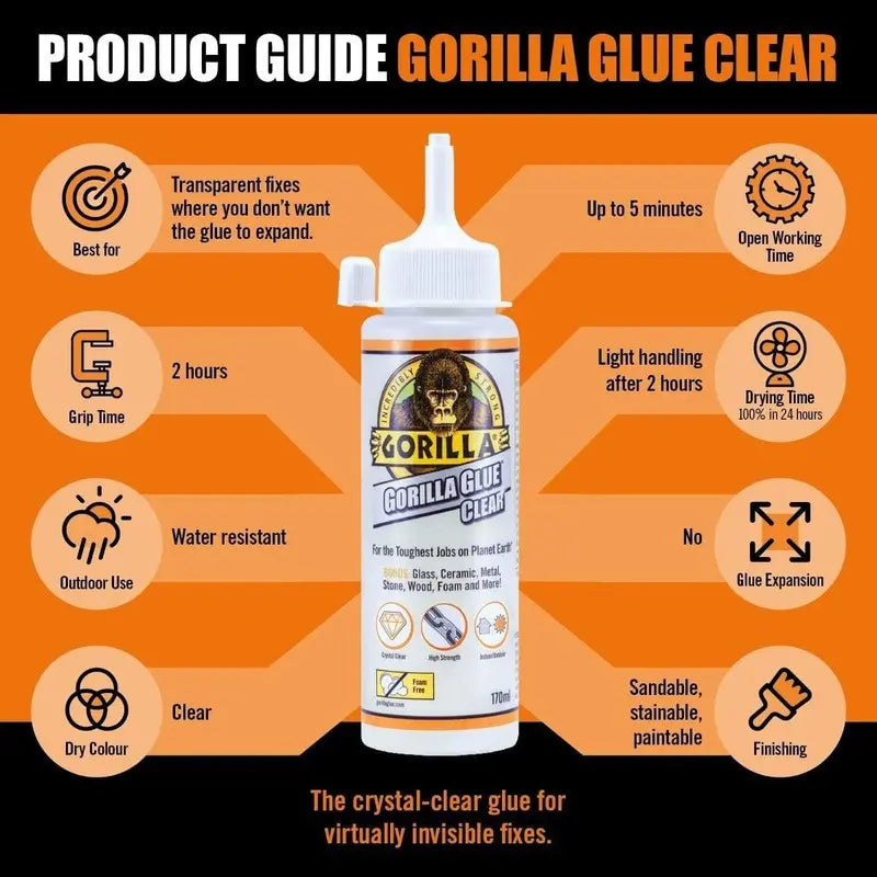 Gorilla Glue Clear 110ml All Purpose Strong Adhesive Wood Metal Ceramic Glass