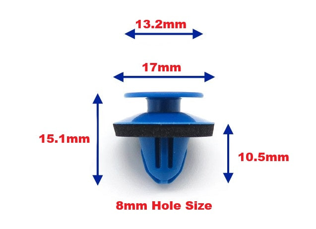Audi VW Wheel Arch Flare Moulding Clip 8U0853909 - 8mm Blue Insulated Trim Fastener