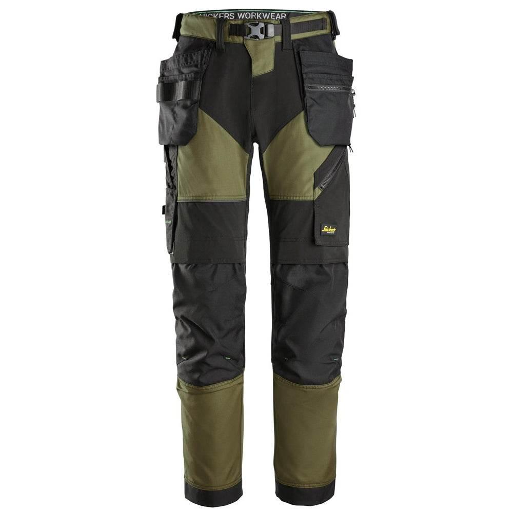 Snickers 6902 FlexiWork, Kneepad Holster Pocket Work Trousers Khaki Green