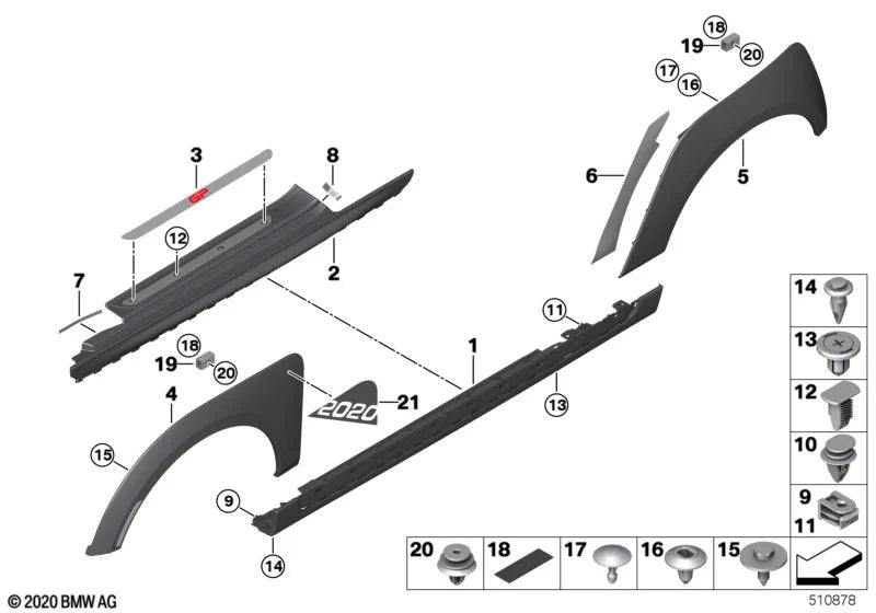 BMW & MINI Grey Trim Panel Moulding Clip - Side Moulding Fastener