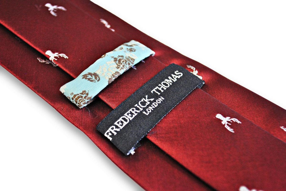 burgundy tie with white stag deer head silhouette design
