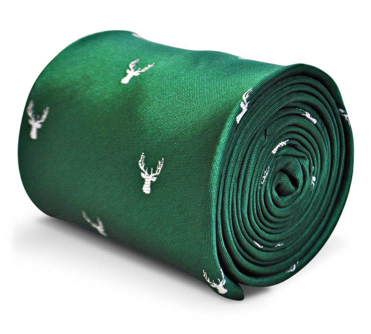 green tie with white stag deer head silhouette design