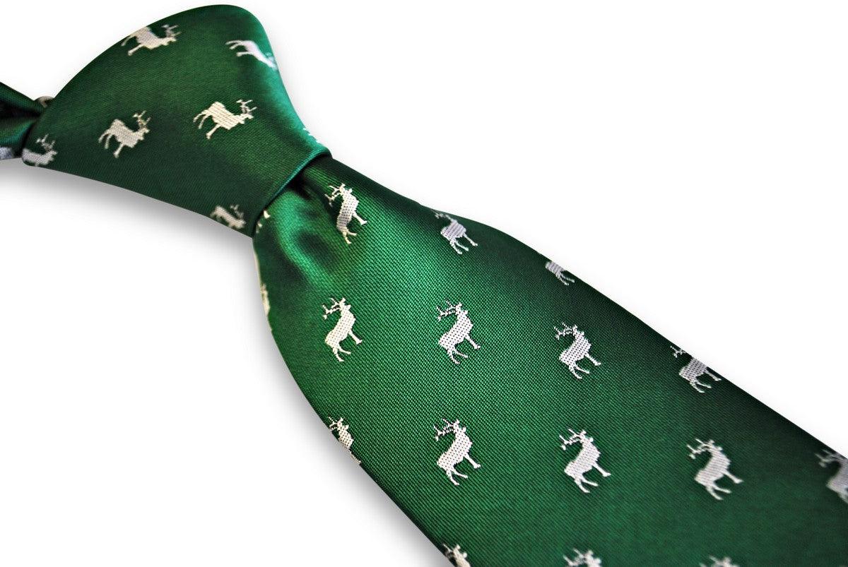 green tie with white stag deer silhouette design