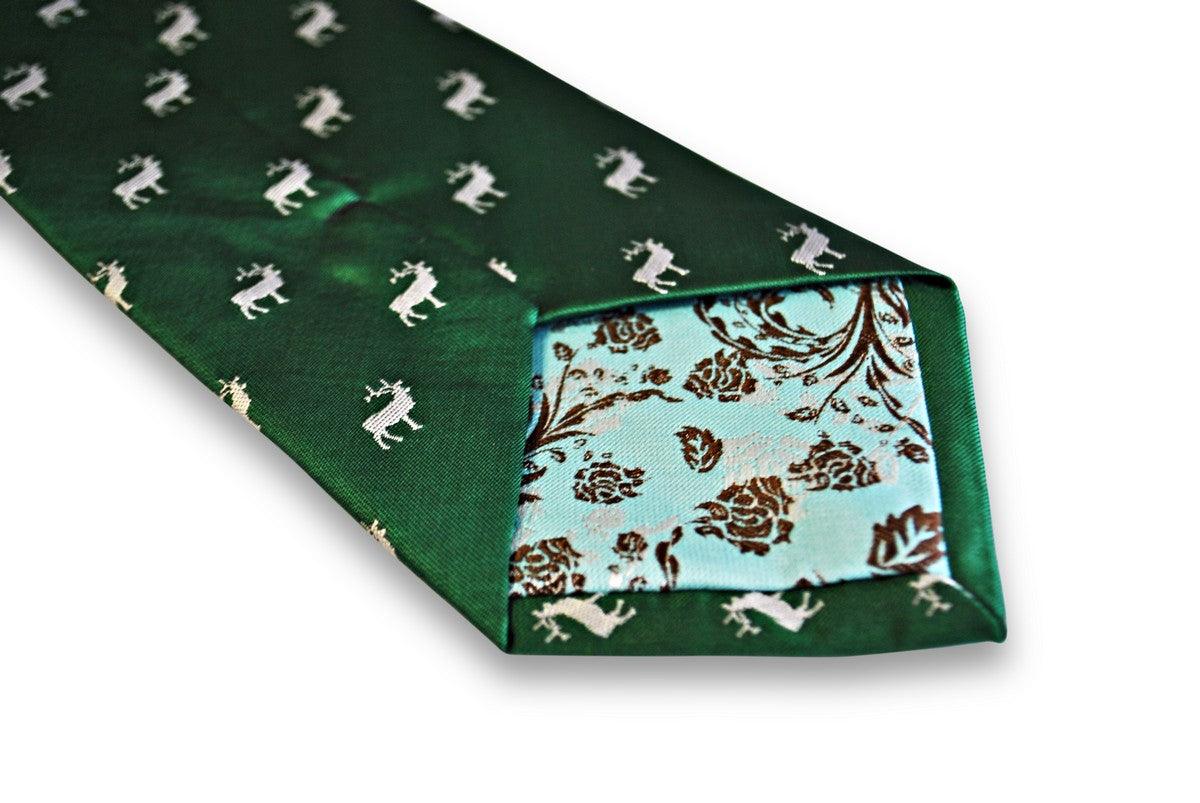 green tie with white stag deer silhouette design