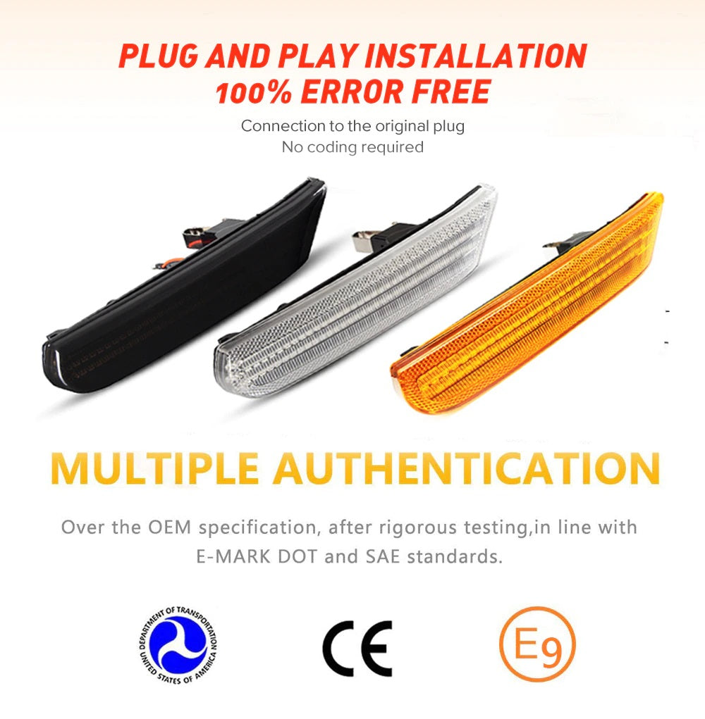PORSCHE 996, 911 & 986 BOXSTER, CLEAR DYNAMIC LED SIDE INDICATOR REPEATER LIGHTS