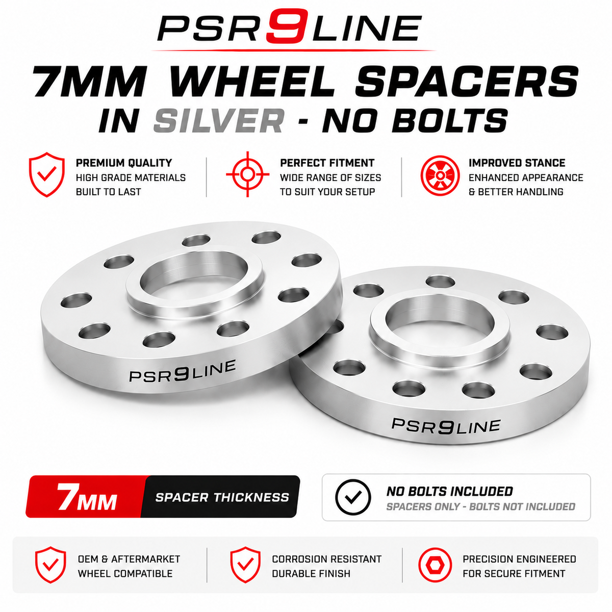 Porsche Wheel Spacers Only | 7mm 12mm 15mm 20mm | Silver or Black | 5x130 PSR9Line