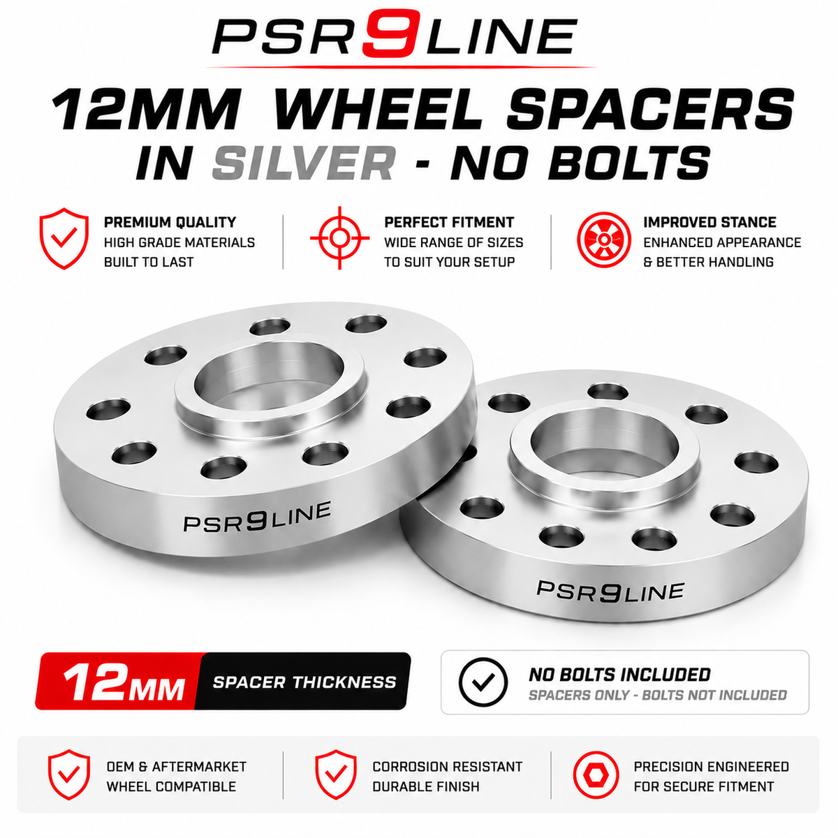 Porsche Wheel Spacers Only | 7mm 12mm 15mm 20mm | Silver or Black | 5x130 PSR9Line