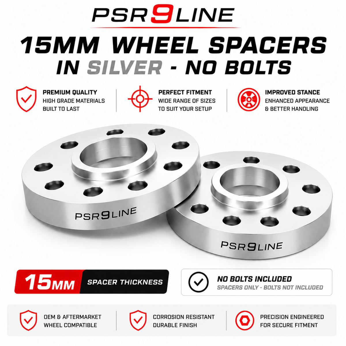 Porsche Wheel Spacers Only | 7mm 12mm 15mm 20mm | Silver or Black | 5x130 PSR9Line