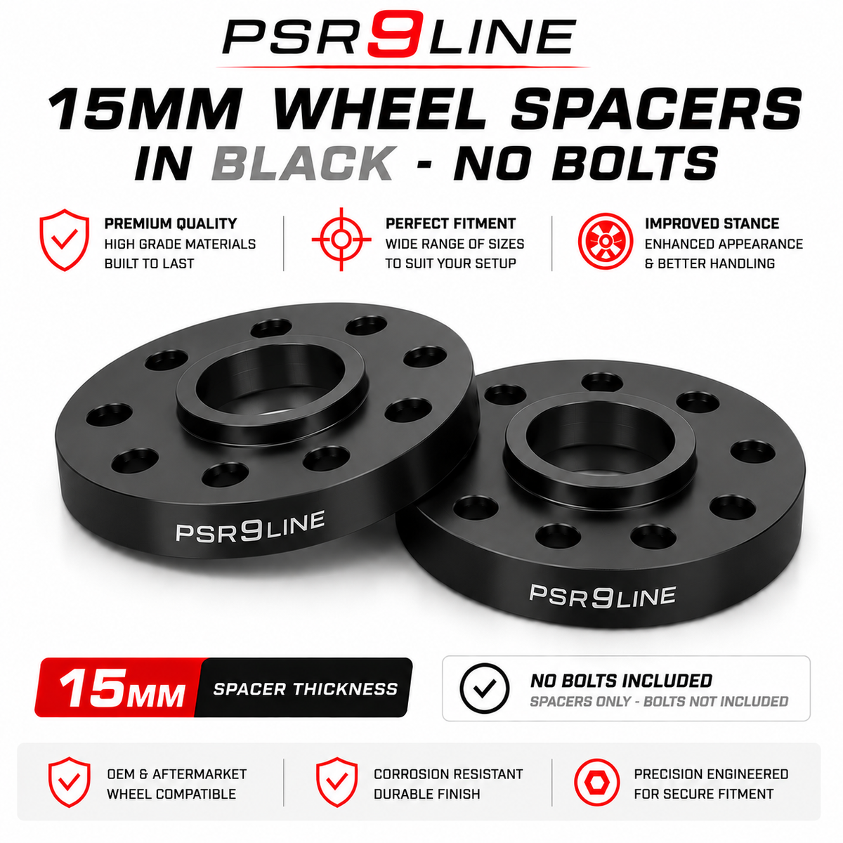 Porsche Wheel Spacers Only | 7mm 12mm 15mm 20mm | Silver or Black | 5x130 PSR9Line