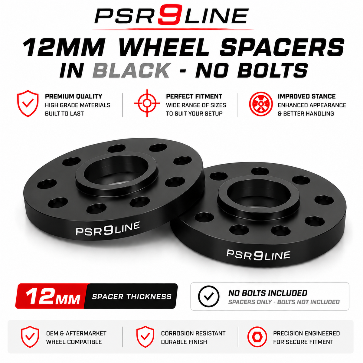 Porsche Wheel Spacers Only | 7mm 12mm 15mm 20mm | Silver or Black | 5x130 PSR9Line