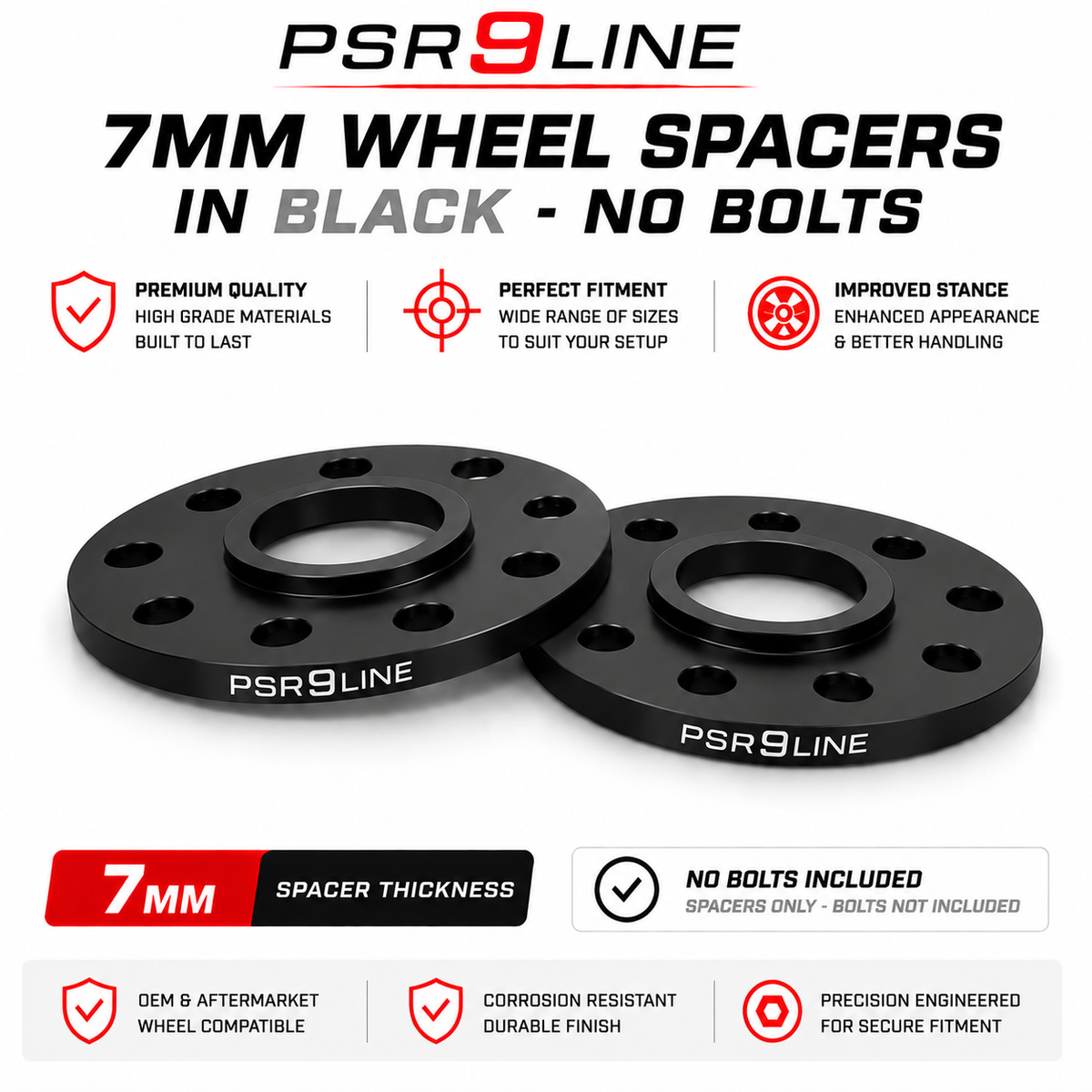 Porsche Wheel Spacers Only | 7mm 12mm 15mm 20mm | Silver or Black | 5x130 PSR9Line