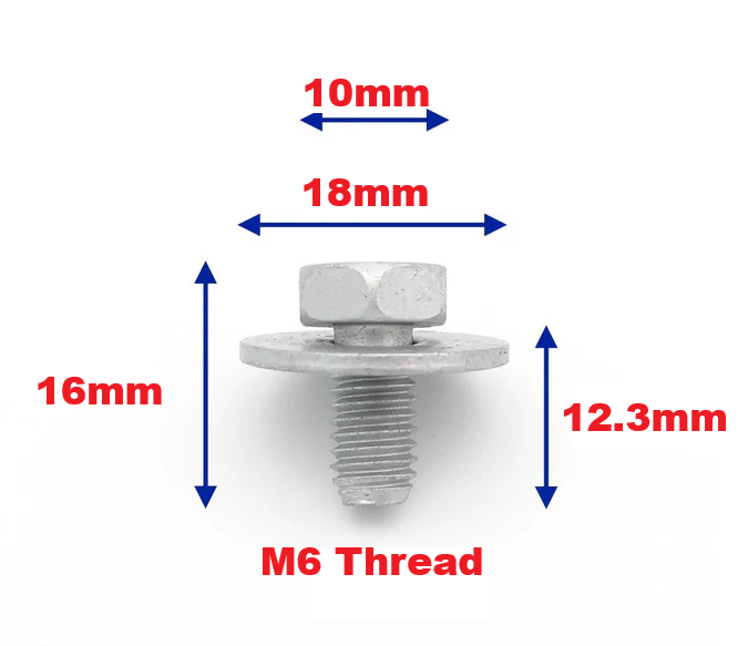 Automotive Universal M6 Captive Washer Bolt 10mm Hex Head