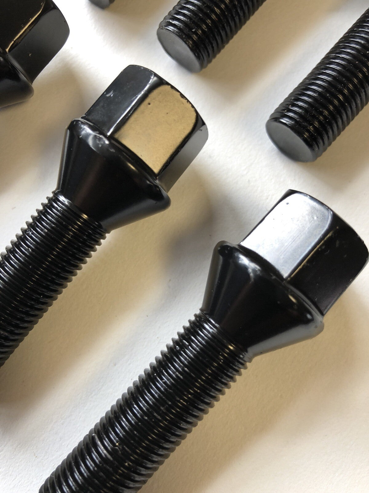 16 Black Extended Wheel Bolts 45mm Thread  M14 x 1.5 Hex Head Tapered Cone