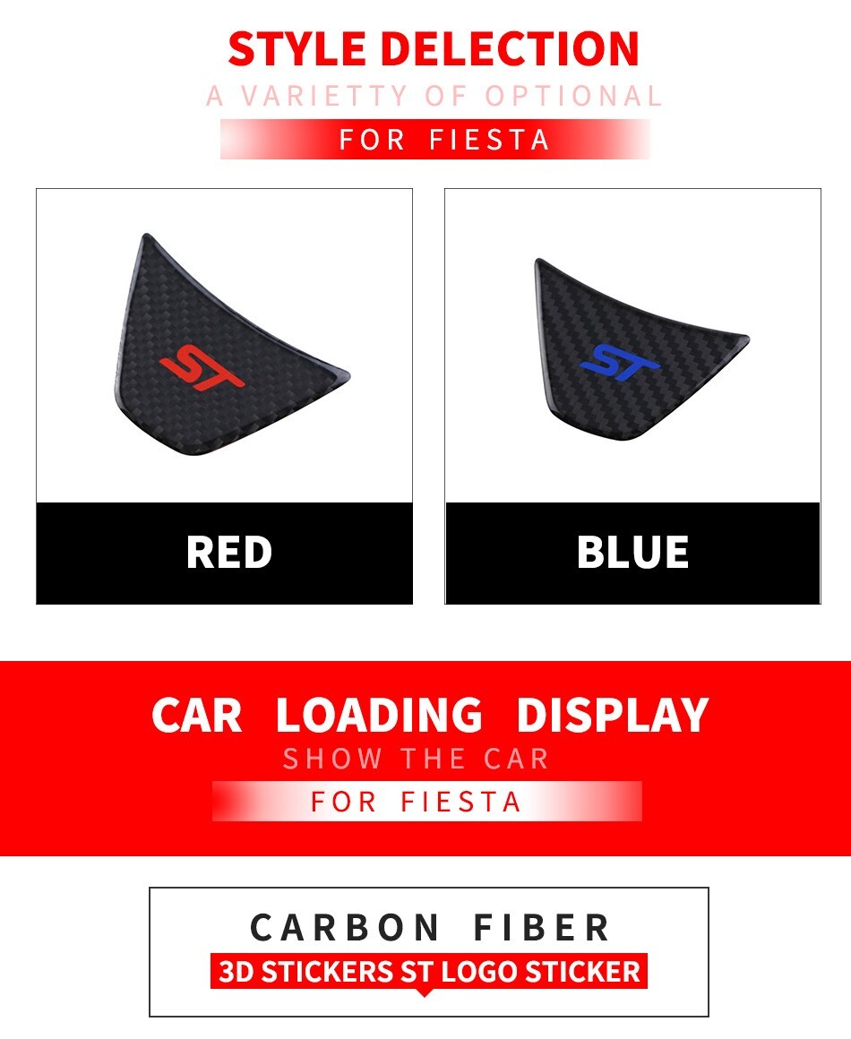 Ford Fiesta ST MK7 MK7.5 Carbon Fibre Effect Steering Wheel Badge Trim Blue ST