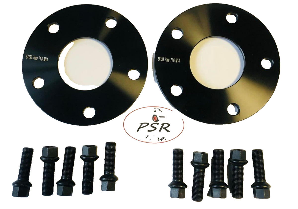 Porsche Wheel Spacers 7mm + Extended AF Bolts Set Of 2 in Black 5x130 PSR9Line