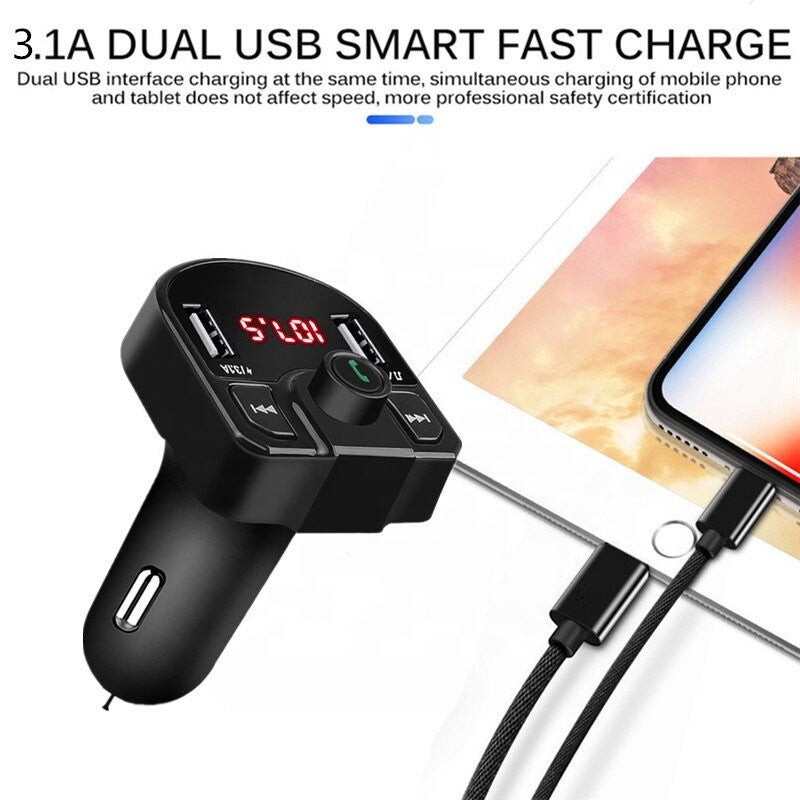 Wireless BT 5.0 FM Transmitter QC3.0 Car USB Charger Adapter Radio Player