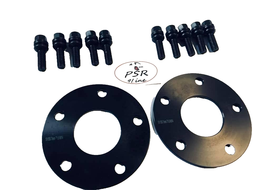 Porsche Wheel Spacers 7mm + Extended OE Bolts Set Of 2 in Black 5x130 PSR9Line