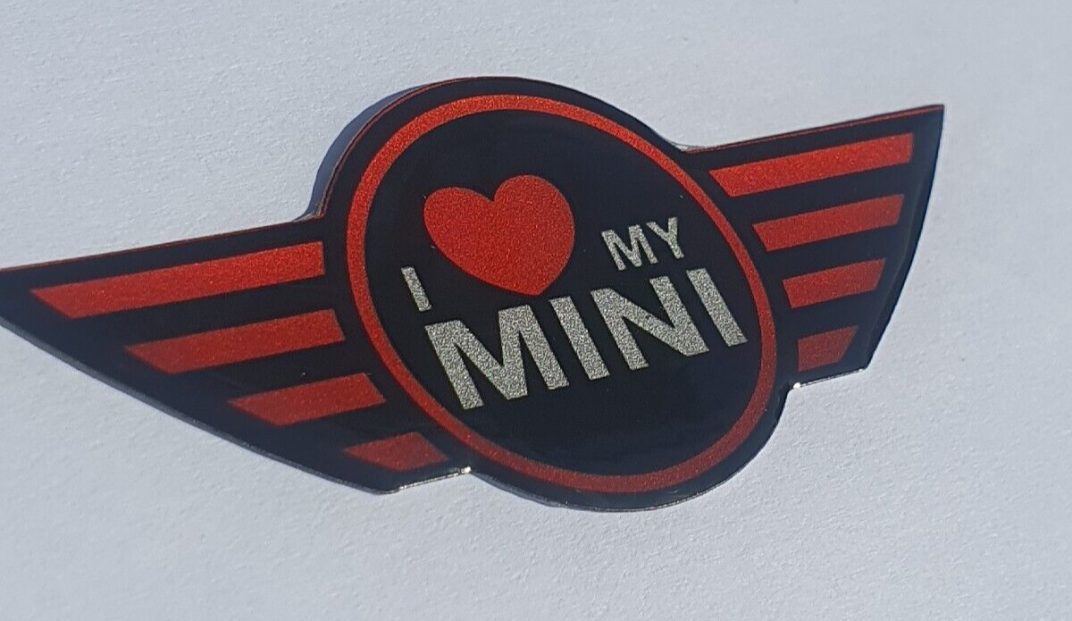 LOVE MY MINI COOPER Steering Wheel Badge Logo 3D Gel Domed Gen1 R50 R52 R53 JCW