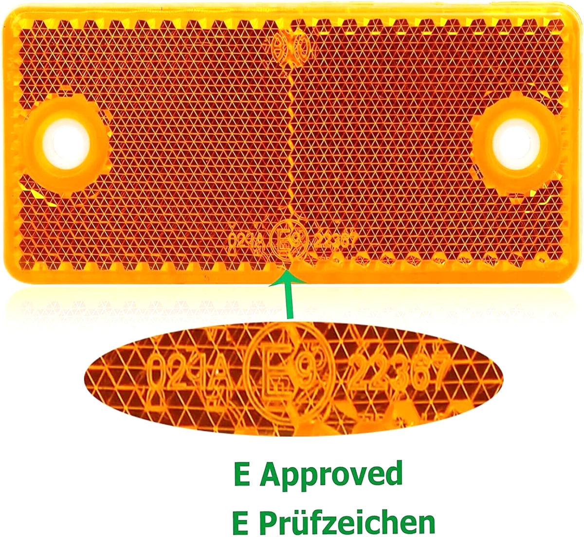 High-Quality 2x Amber E-Approved Rectangular Reflectors Trailers Caravans