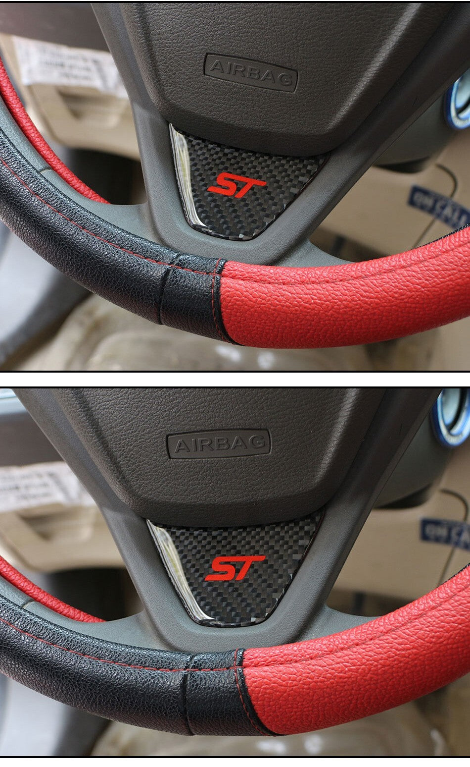 Ford Fiesta ST MK7 MK7.5 Carbon Fibre Effect Steering Wheel Badge Trim Red ST