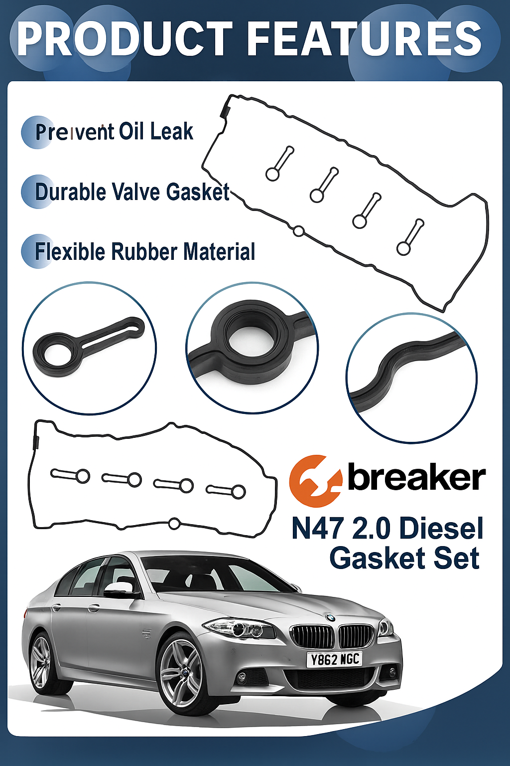 BMW 2.0 N47 Camshaft Cover Gasket Kit – 1/3/5 Series, X1/X3/X5, Premium Leak Fix