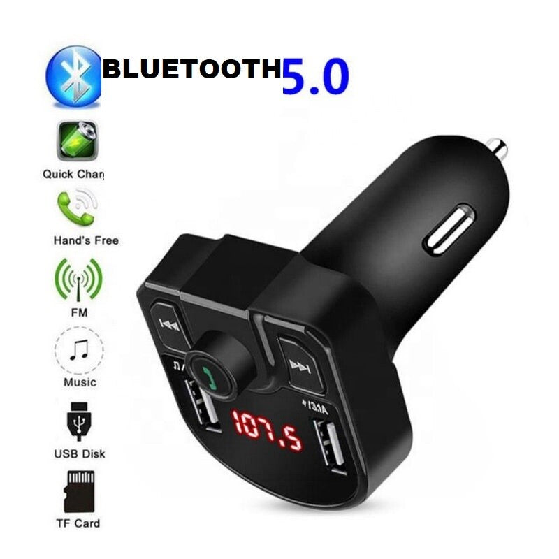 Wireless BT 5.0 FM Transmitter QC3.0 Car USB Charger Adapter Radio Player