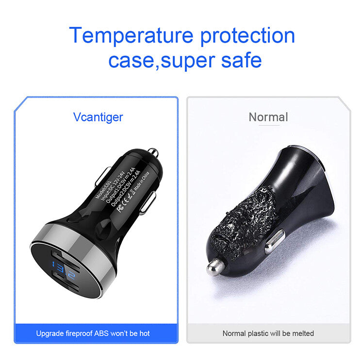Car USB Twin Charging Point with LED Battery Voltage display Fast Charge Amber