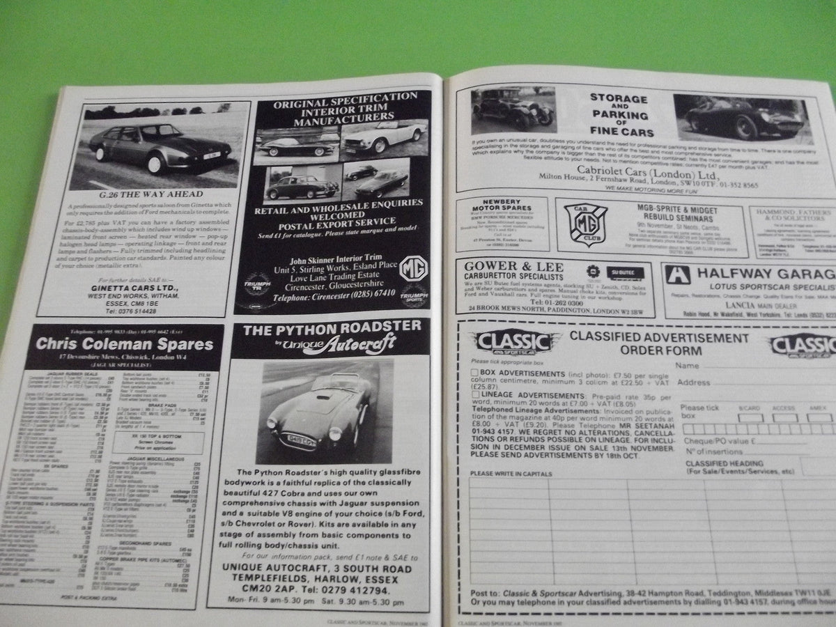 CLASSIC AND SPORTSCAR MAGAZINE NOVEMBER 1985 #c1