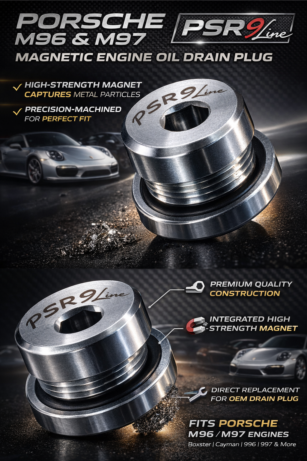 Magnetic Oil Drain Sump Plug for Porsche 986, 987, 996, 997  Boxster/Cayman/911