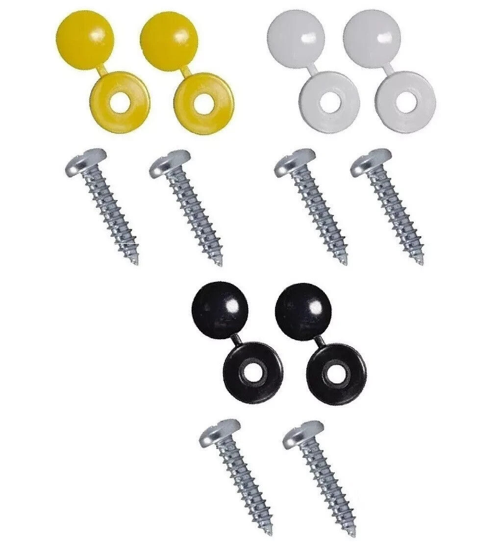 Number Plate Fitting Kit Screws Caps White Yellow Black UK Car Van Bike Set Pack