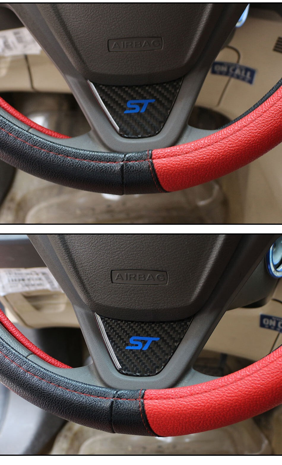 Ford Fiesta ST MK7 MK7.5 Carbon Fibre Effect Steering Wheel Badge Trim Blue ST