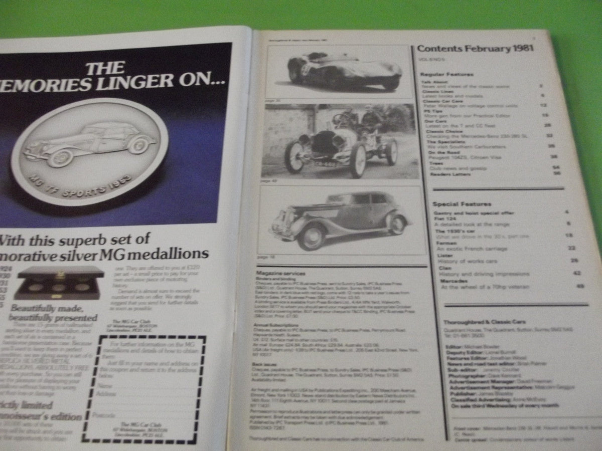 THOROUGHBRED AND CLASSIC CARS MAGAZINE FEBRUARY 1981 #C4