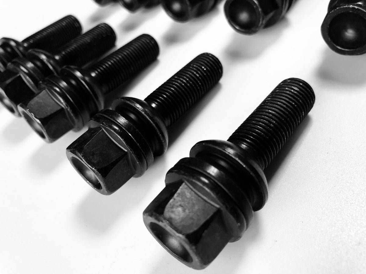 Extended PORSCHE O.E Type Wheel Bolts Floating Collar Black 48mm PSR9Line x10pcs