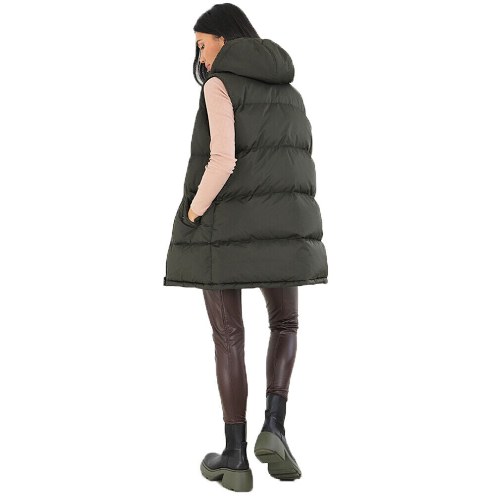 Womens CELLOLGIL Sleeveless Padded Hooded Longline Gilet