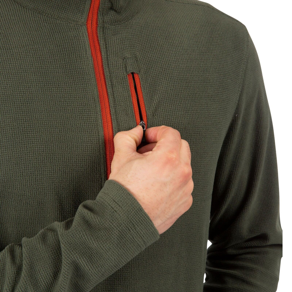 Mens Sanday Grid Textured Zip Neck Fleece Sweatshirt