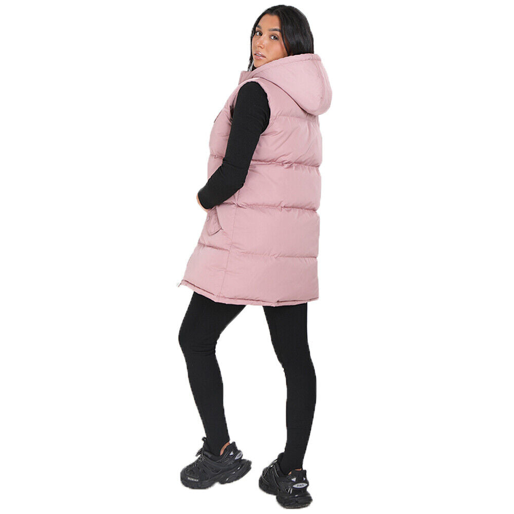 Womens CELLOLGIL Sleeveless Padded Hooded Longline Gilet