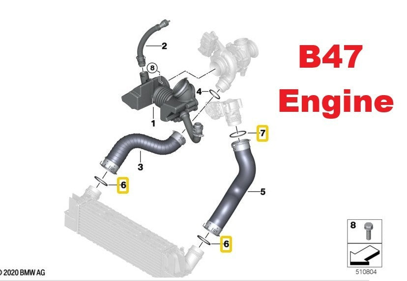 BMW Turbo Intercooler Hose & Seal 13718596850 for 1,2,3,4,5,6,7,8,X Series | UK.