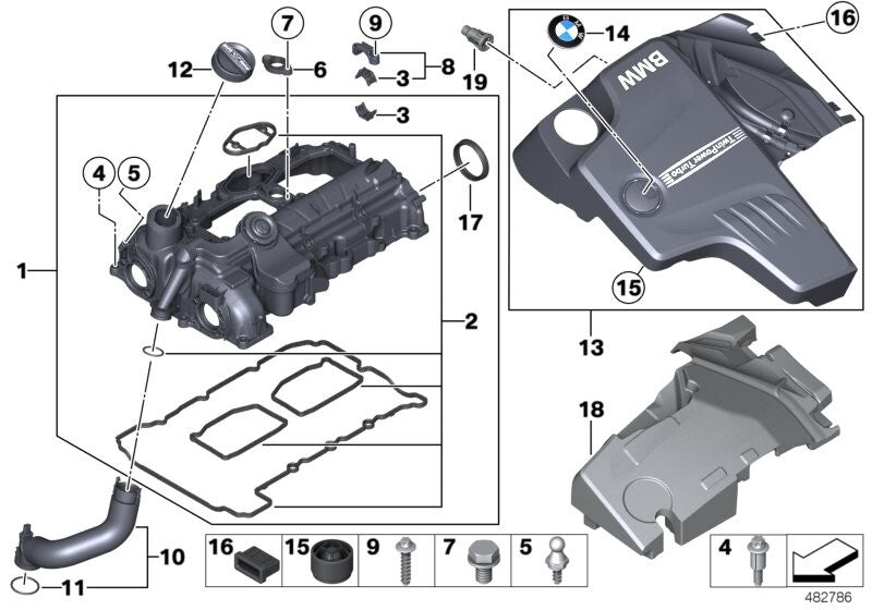 BMW Rocker/Cam/Cylinder Head Valve Cover Gasket Set – N20 N26 Engines – 11127588