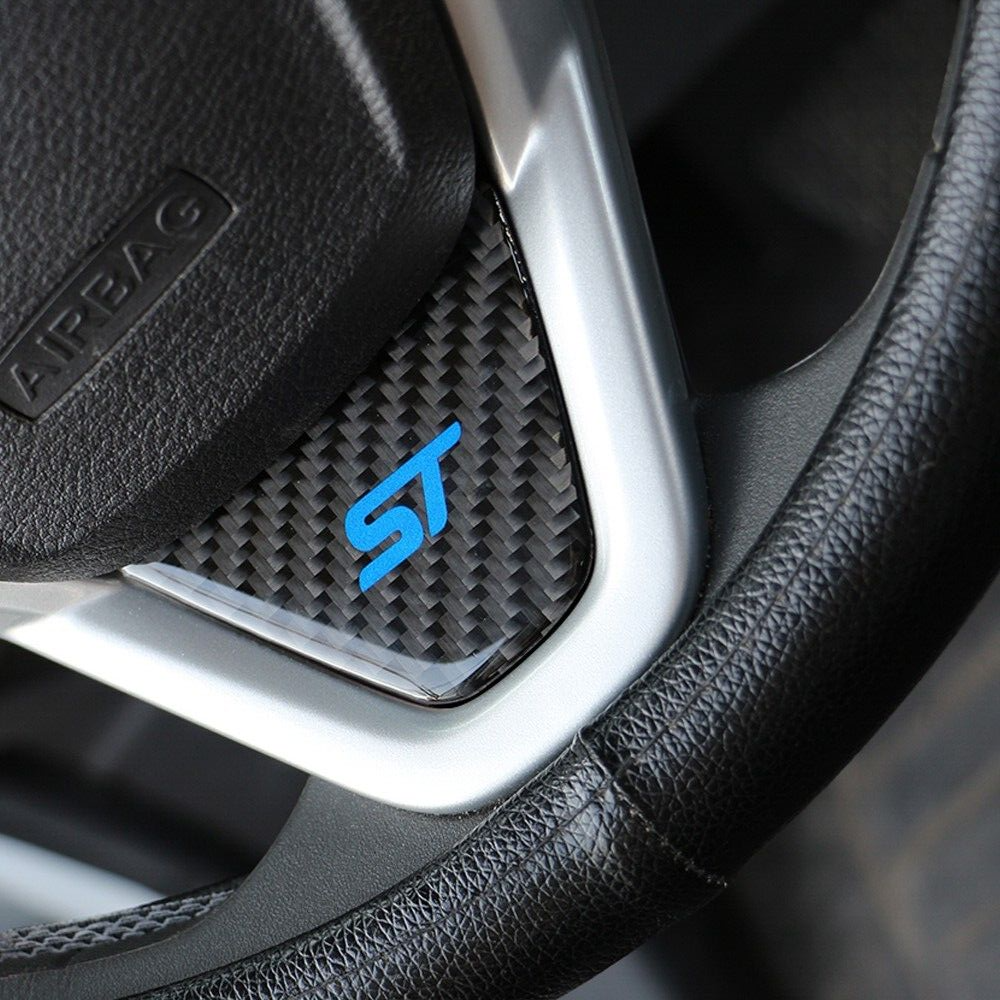 Ford Fiesta ST MK7 MK7.5 Carbon Fibre Effect Steering Wheel Badge Trim Blue ST